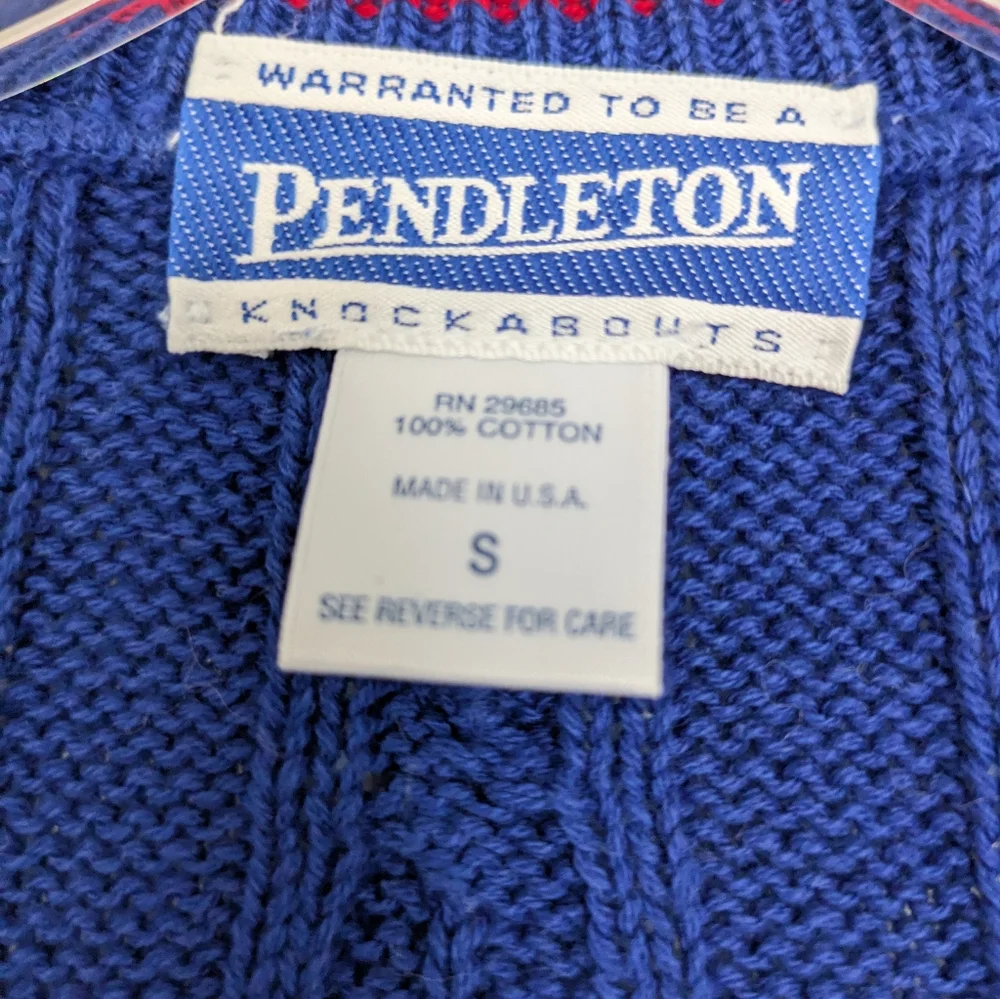 Vtg Pendleton Blue Cardigan Sweater Gold  Button Front Cable Knit Small V Neck S